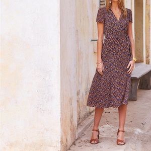 Sezane Amber Wrap Silk Floral Dress